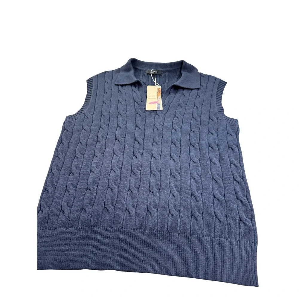Dokotoo Navy Blue Cable Knit Sweater Vest Polo Collar Sleeveless Large NWT